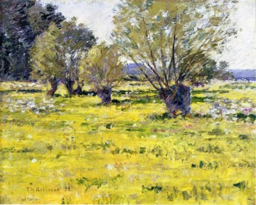 地味なシーン Painting - 柳と野の花の印象派の風景セオドア・ロビンソン